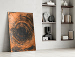 Abstract Loop artwork anchoring a wall with luxurious dramatic palette