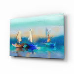 Impressionist-marine panel bringing serene calm to a contemporary lounge