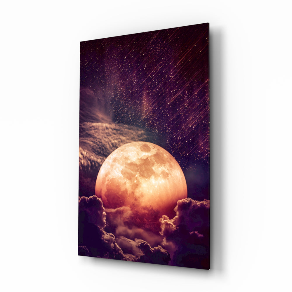 Cosmic-fantasy panel bringing dreamy warmth to a contemporary bedroom