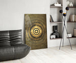 Abstract Loop glass print enhancing a dining room with cinematic drama