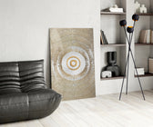 Abstract Loop glass print enhancing a bedroom with cinematic warmth