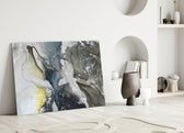 Marble glass wall art styled above a sofa in a living room