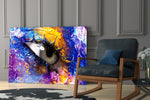Pupil artwork anchoring a wall with bold energetic palette