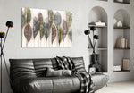 Feathers panel adding editorial mood to a hallway