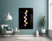 Macarons panel adding editorial mood to a dining room