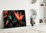 Flower glass wall art styled above a console in a living room