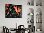 Flower glass print enhancing a hallway with cinematic drama