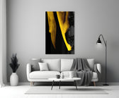 Yellow Story glass wall art styled above a daybed in a living room