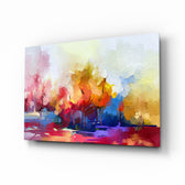 Impressionist-painterly panel bringing bold warmth to a contemporary lounge