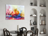 Abstract Trees glass print enhancing a hallway with cinematic warmth