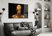 Gold Woman panel adding editorial mood to a living room