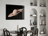 Saturn glass print enhancing an office with cinematic drama