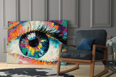 Pupil artwork anchoring a wall with bold expressive palette