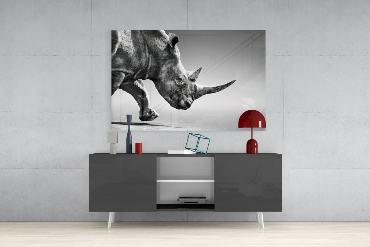 Black Rhino Glass Wall Art.