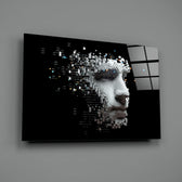 Being Human close-up showing pixel-voxel head dissolving on velvet black