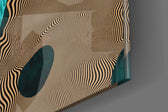 Sculpture panel catching window light to reveal its electric saturation