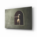 Surreal-conceptual panel bringing contemplative whimsy to a contemporary lounge