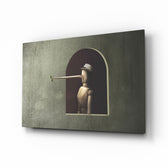 Surreal-conceptual panel bringing contemplative whimsy to a contemporary lounge