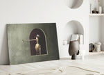 Pinocchio glass wall art styled in a study