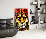 Lion glass print enhancing a living room with cinematic drama