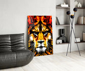 Lion glass print enhancing a living room with cinematic drama