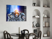Space Team glass print enhancing a living room with cinematic whimsy