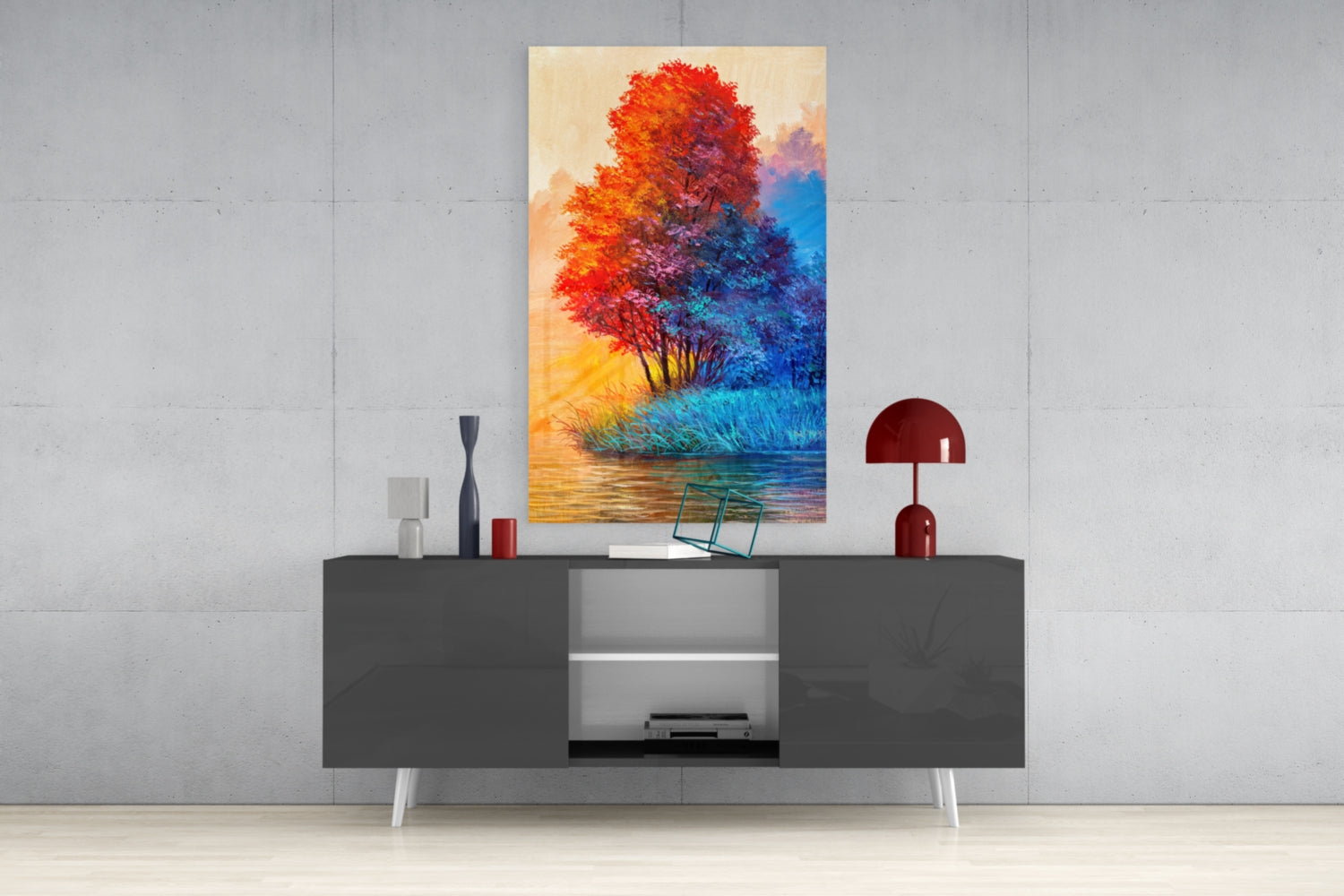 Red Tree Glass Wall Art.