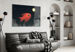 Fish panel adding editorial wonder to a bedroom