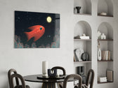 Fish glass print enhancing a bathroom with cinematic mood
