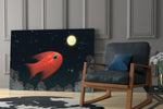 Fish artwork anchoring a wall with dreamy fantasy palette