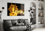 Gold Woman panel adding editorial mood to a living room