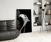 Flower glass print enhancing a hallway with cinematic calm