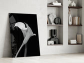 Flower artwork anchoring a wall with elegant minimalist palette