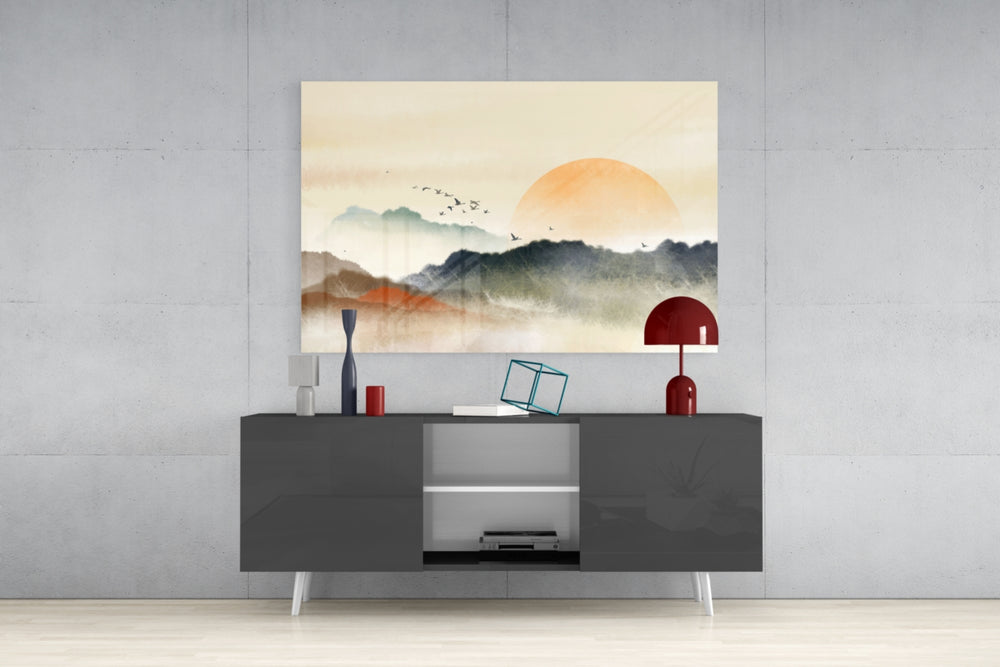Abstract Landscape Glass Wall Art.