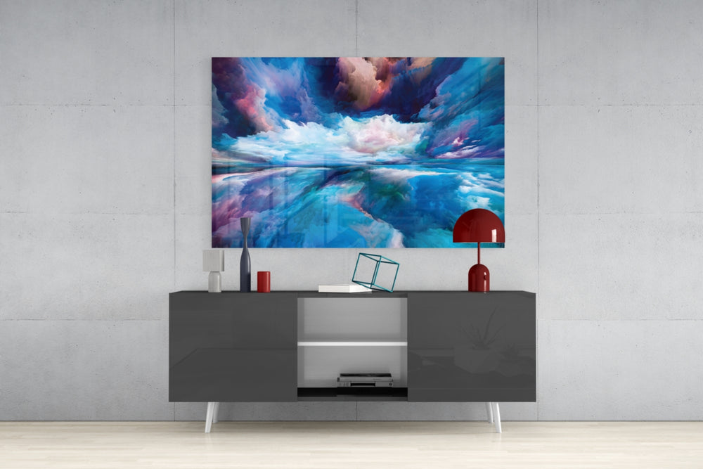 Blue Explosion Glass Wall Art.