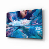 Dream-cloudscape panel bringing dreamy calm to a contemporary lounge