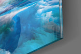 Blue Explosion panel catching window light to reveal its luminous depth