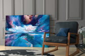 Blue Explosion artwork anchoring a wall with dreamy serene palette