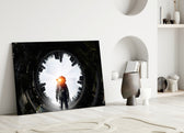 Astronaut glass wall art styled in a gaming room