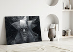 Self glass wall art styled above a credenza in a gaming room