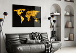 World Map panel adding editorial mood to a living room