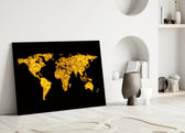 World Map glass wall art styled above a desk in an office