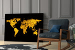 World Map artwork anchoring a wall with luxurious dramatic palette