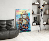 Sailboat glass print enhancing an office with cinematic drama