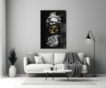 Poseidon glass wall art styled above a credenza in a man cave