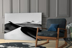 Black Landscape artwork anchoring a wall with serene minimalist palette