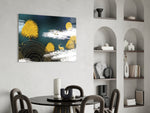 Abstraction glass print enhancing a hallway with cinematic warmth