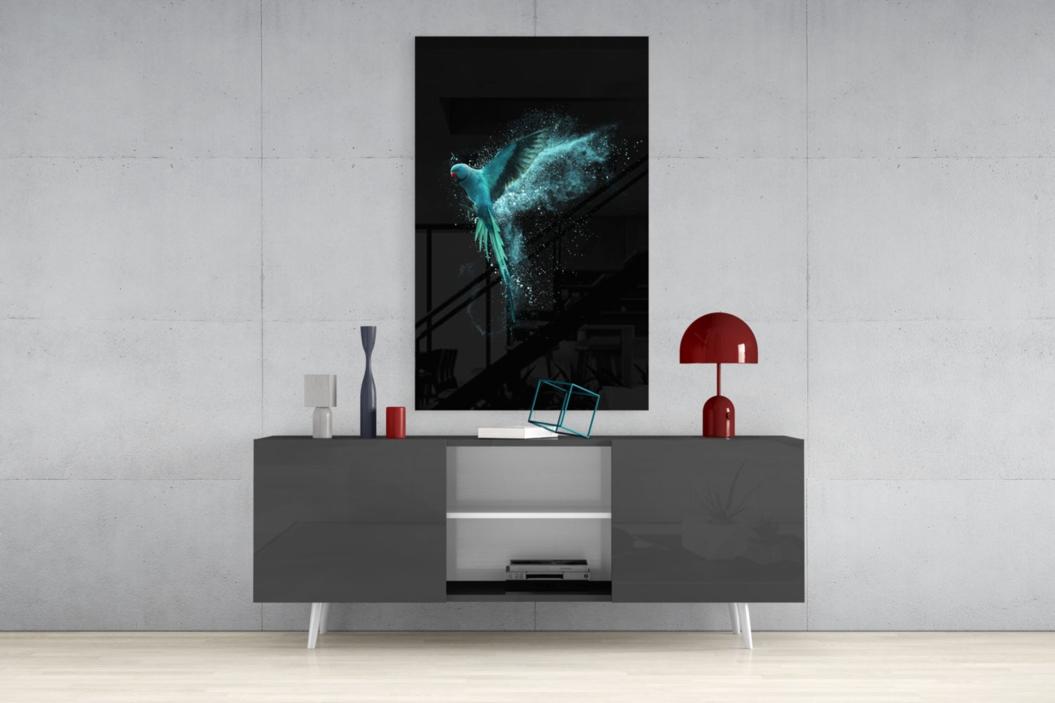 Luminious Parrot Glass Wall Art.