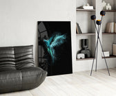 Luminious Parrot glass print enhancing an office with cinematic drama