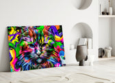 Cat glass wall art styled above a sofa in a gaming room